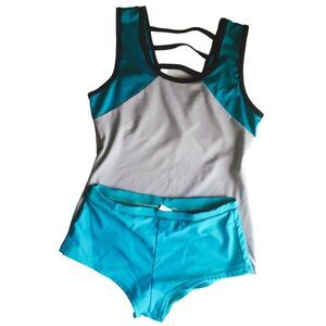 Sassa Womens Two- Piece Swim Padded Activewear Top inTeal & Grey Size S-M